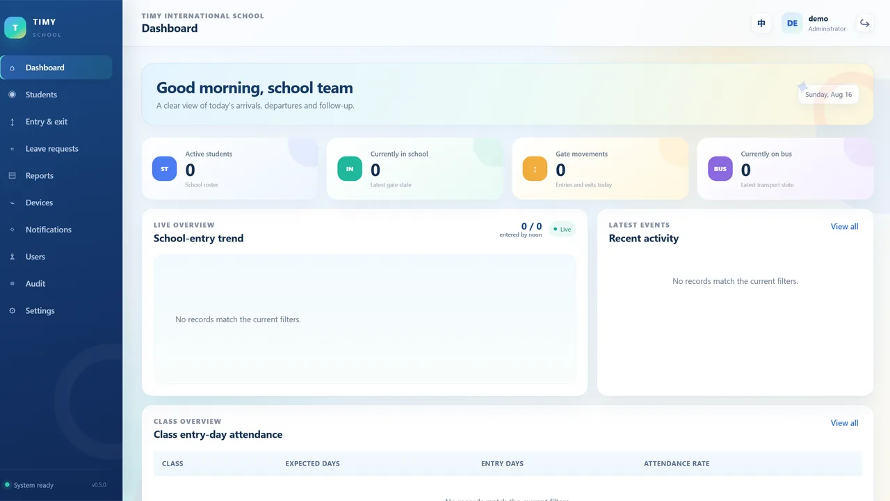 Student arrival and dismissal dashboard