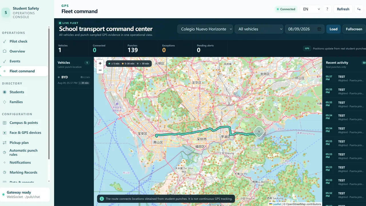 School bus GPS and fleet command dashboard